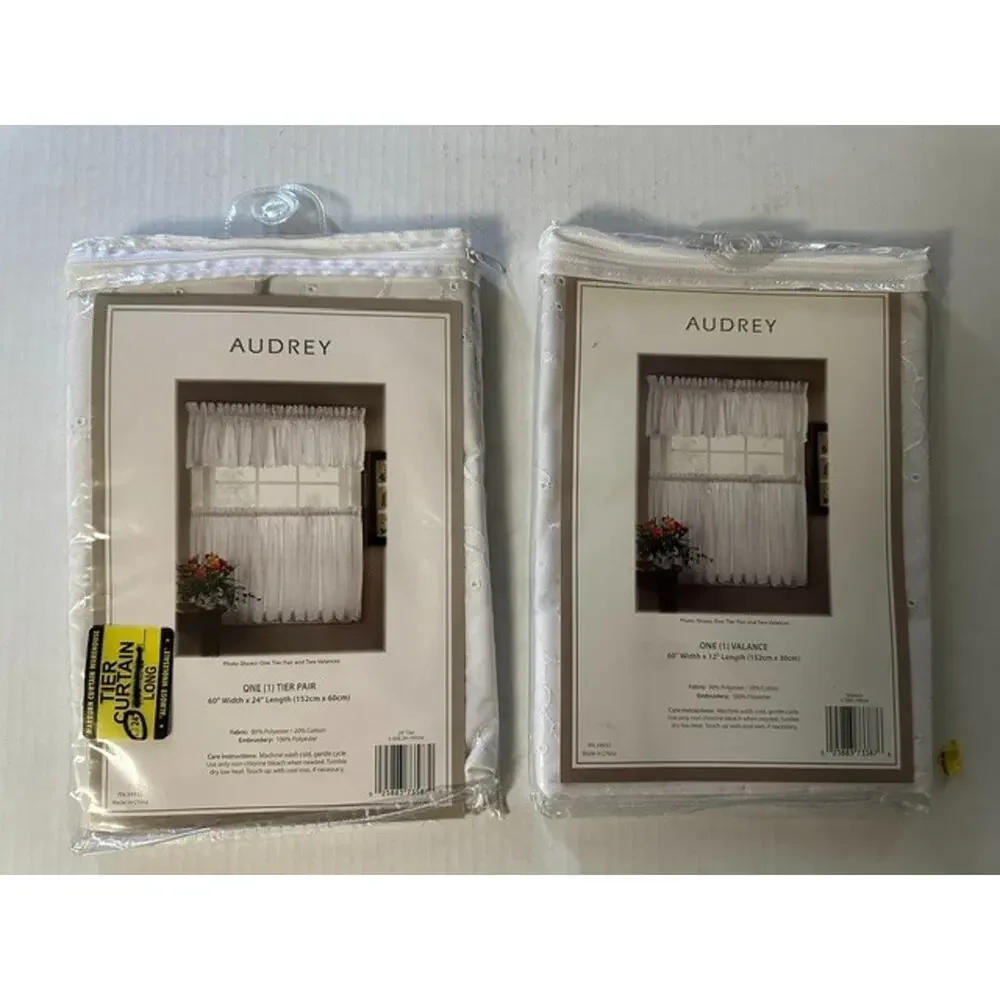 Audrey One Tier Pair 60x36 or 60x24 and One Valance 60x12 NEW